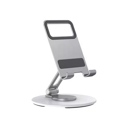 360 Degree Rotatable Aluminum Alloy Foldable Desktop Phone and iPad Stand - Adjustable Anti-Slip Tablet Holder for iPhone iPad and Smartphones - Silver