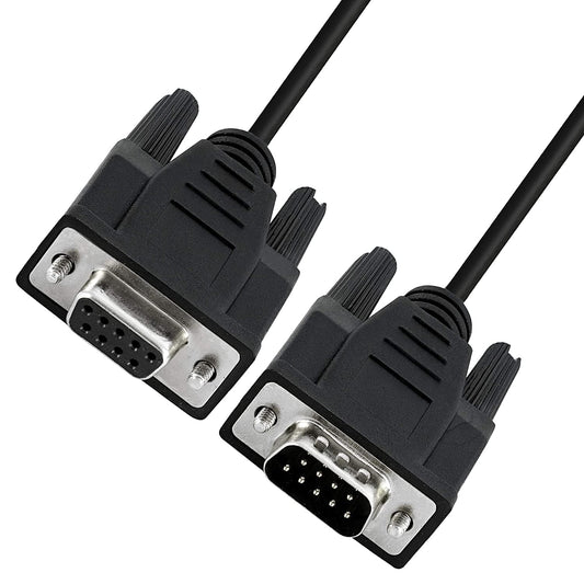 DB9 9-pin serial cable male and female connector ends close-up