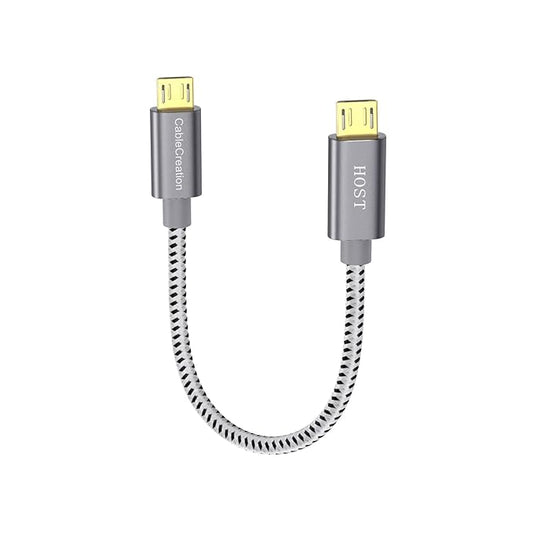 Micro USB to Micro USB OTG Short Cable 8 inch with gold-plated connectors aluminum alloy shell and white black nylon braided jacket with end
