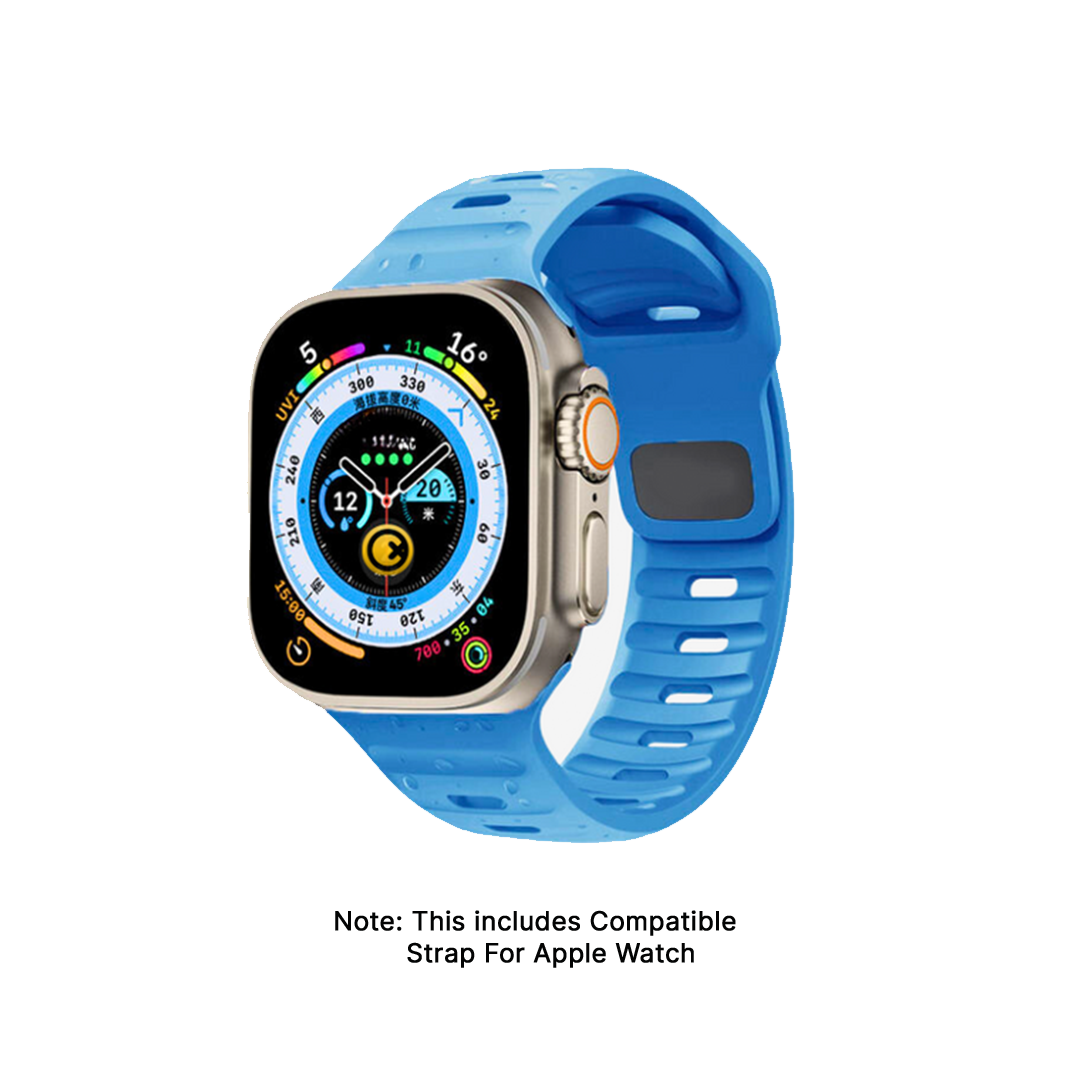GRUNX Sigma blue magnetic soft silicone Apple Watch Ultra strap sport band front view India