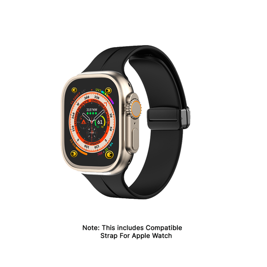 GRUNX SKY silicone Apple Watch strap black steel magnetic adjustable buckle all series 38 40 41 42 44 45 49mm India