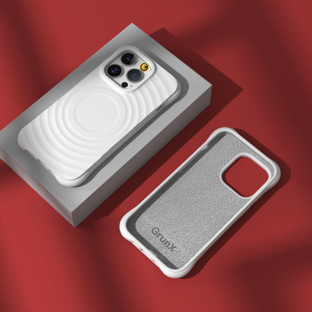 GRUNX Snow white 3D wave liquid silicone iPhone 14 case magnetic corner drop bump protection daily use India