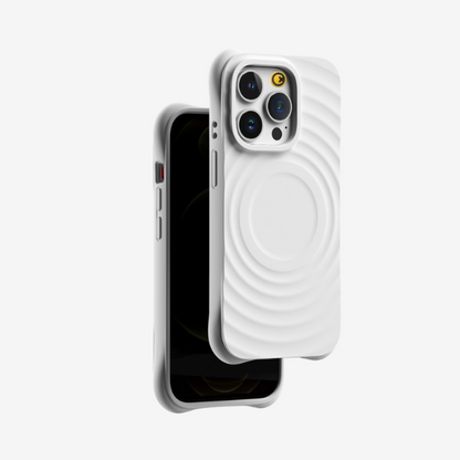 GRUNX Snow white liquid silicone iPhone 15 case front and back view slim fit 3D wave pattern precision fit India