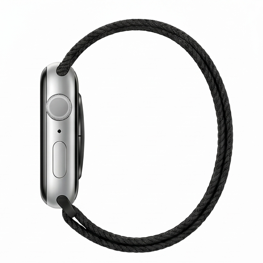 Black sport smartwatch band with adjustable strap and secure closure, compatible with standard smartwatch models
