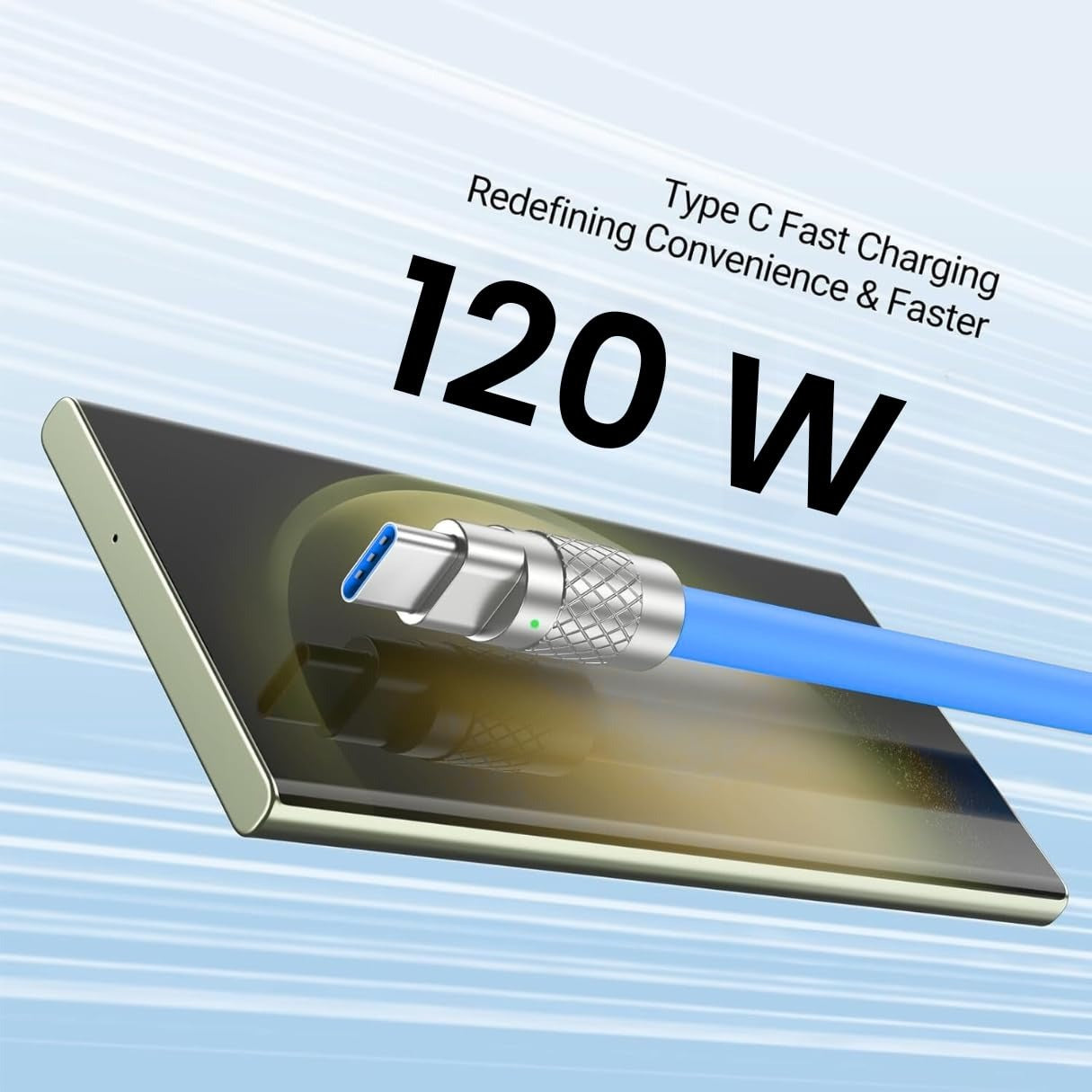 120W 3-in-1 fast charging cable in use, charging multiple devices simultaneously with LED display – available at GrunX