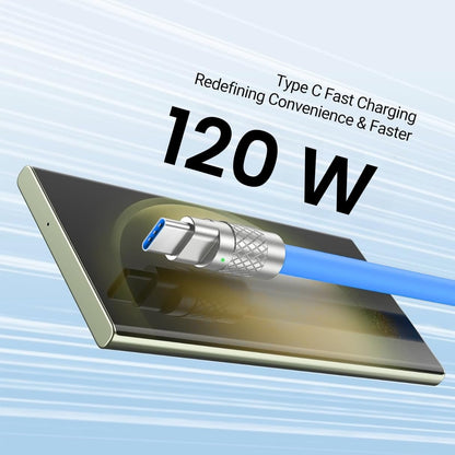 120W 3-in-1 fast charging cable in use, charging multiple devices simultaneously with LED display – available at GrunX