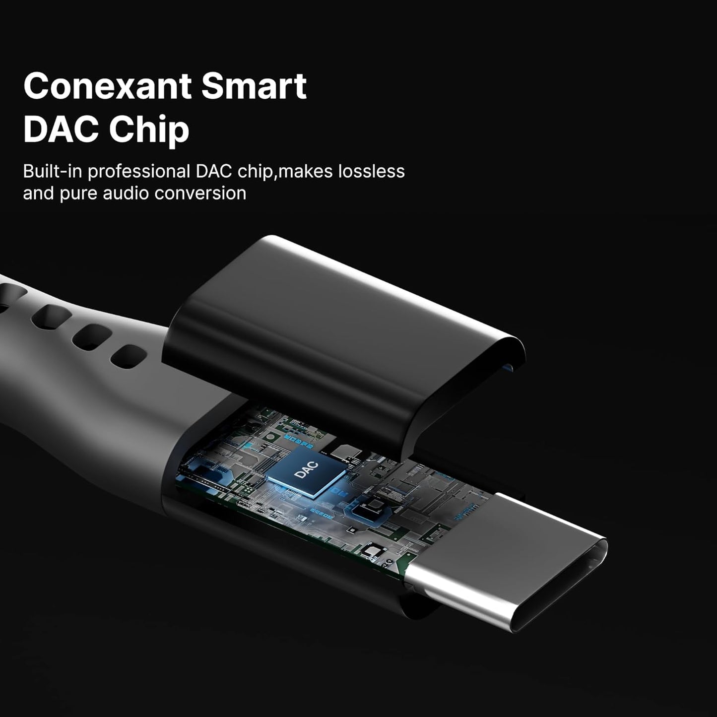 USB-C to 3.5mm adapter with Conexant Smart DAC chip for lossless and pure audio conversion