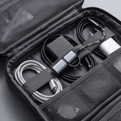 USB-C and Micro USB OTG adapter stored in a compact travel organizer case | GrunX