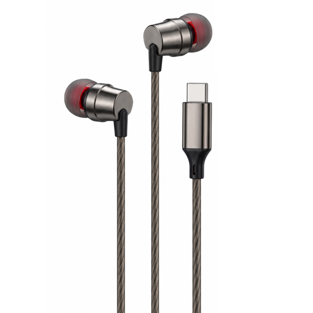 GrunX Type C Wired Headphones with Metal Bullet Earbuds, Full Set