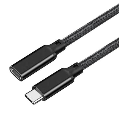 A black braided USB-C to USB-C cable with a matte black connector housing and a silver metal port, shown on a plain white background.