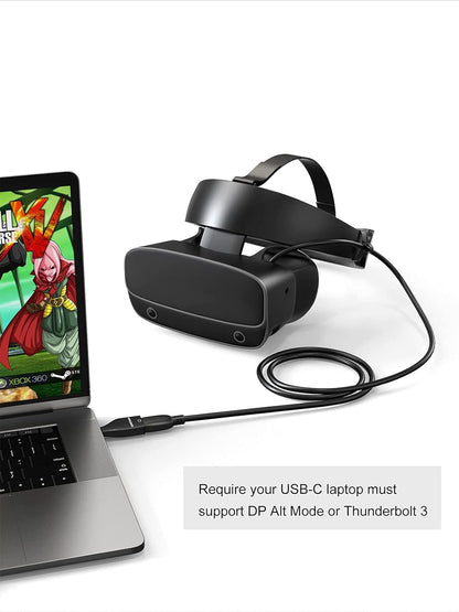 USB-C to DisplayPort Adapter connecting VR headset to MacBook laptop requiring DP Alt Mode or Thunderbolt 3 support
