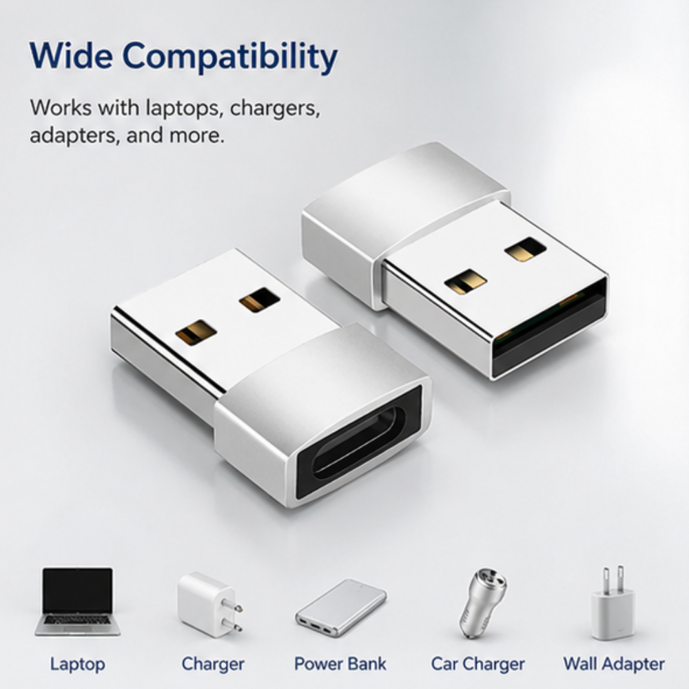 USB-C to USB 3.0 OTG Adapter compact silver plug and play connector for fast data transfer