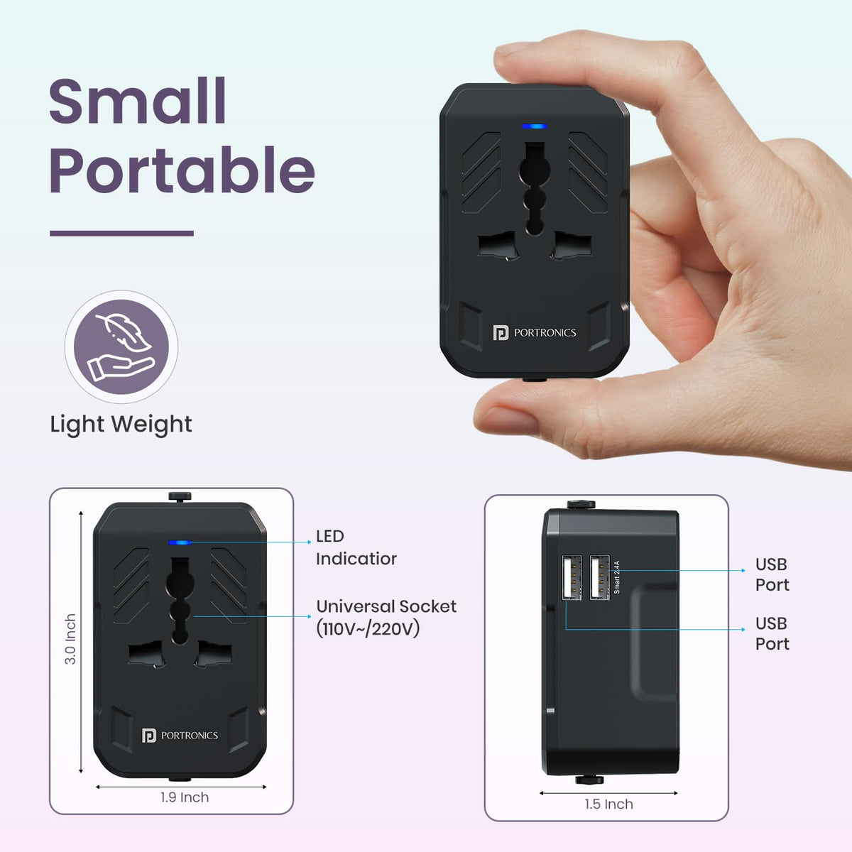 Juicemate 2 showing universal plug compatibility for USA, UK, EU, Australia and 200+ countries | Grunx