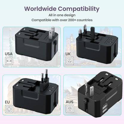 Juicemate 2 showing universal plug compatibility for USA, UK, EU, Australia and 200+ countries - Grunx 