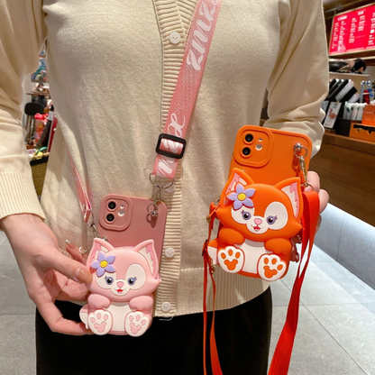 GRUNX Valentine 3D Fox iPhone 14 case full crossbody strap view shoulder worn mini purse style India