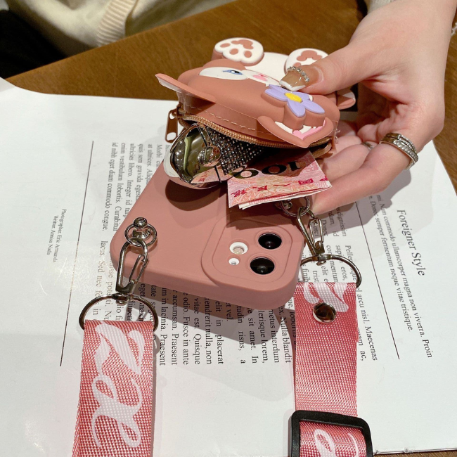 GRUNX Valentine 3D Fox iPhone case with adjustable crossbody strap worn like mini purse by Indian woman India