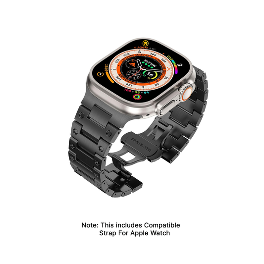 GRUNX Virat stainless steel Apple Watch strap titanium finish on Apple Watch Series 9 wrist front view India