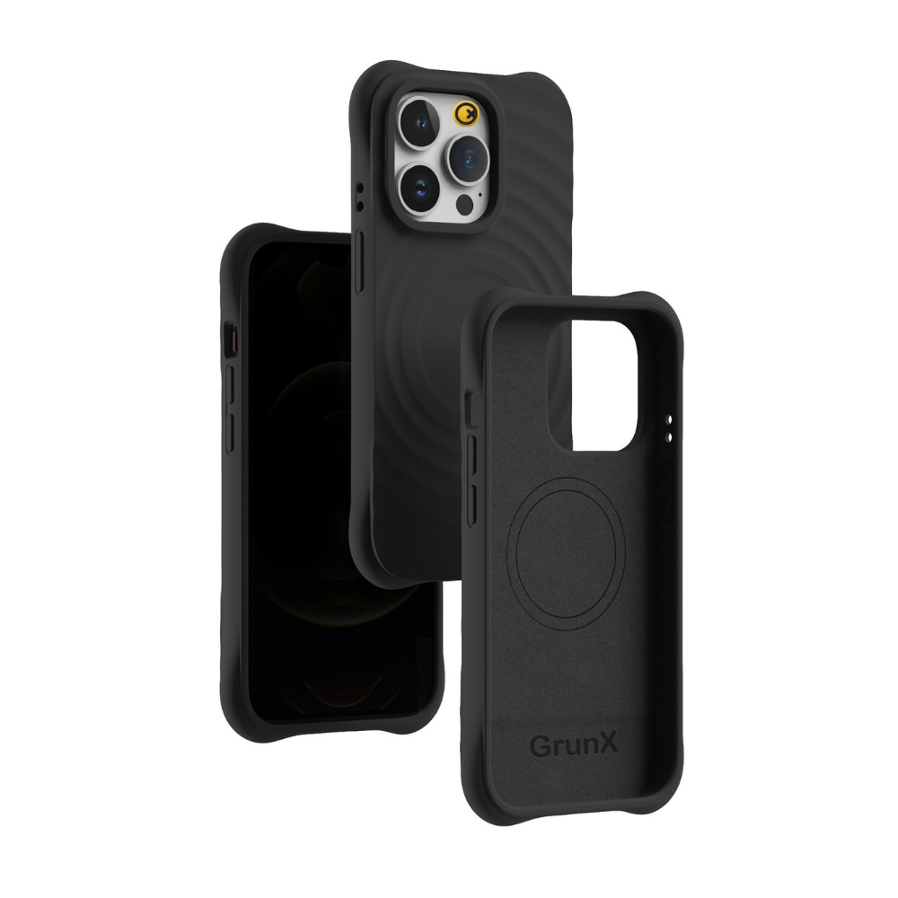 GRUNX Wave liquid silicone iPhone case raised edges screen and camera protection black