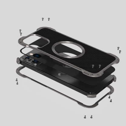 GRUNX Xman aluminum carbon fiber iPhone case magnetic ring precision alignment MagSafe India