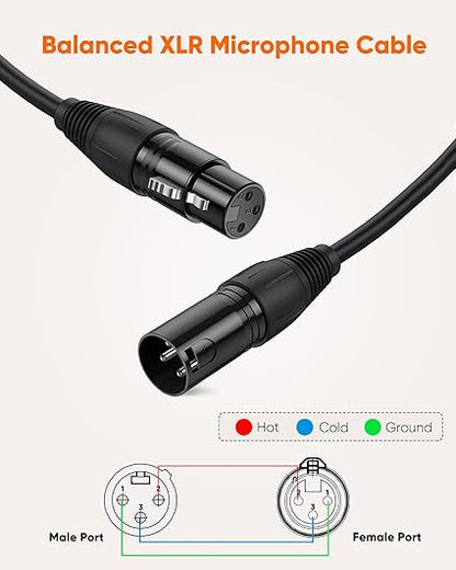 balanced XLR microphone cable 3-pin male to female wiring diagram showing hot cold and ground signal connections