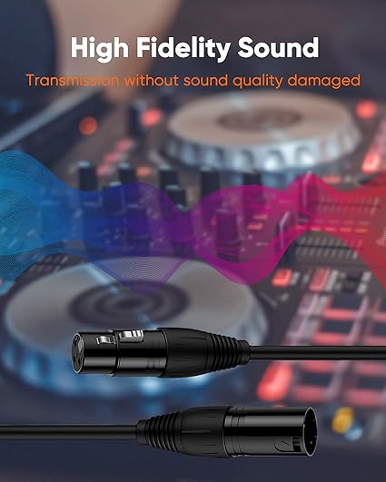 XLR microphone cable delivering high fidelity sound transmission without audio quality loss for DJ mixer and studio recording