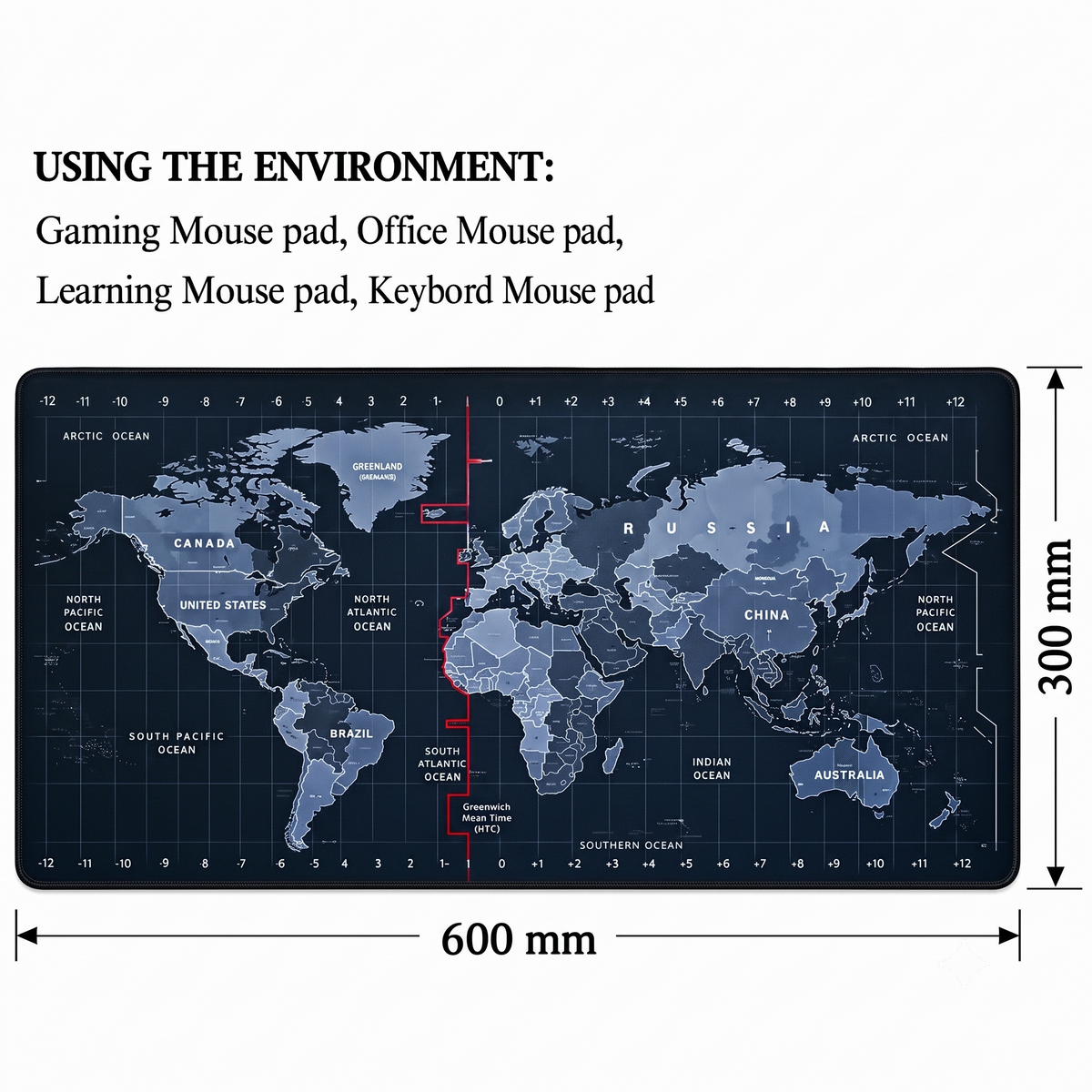 Extra large world map desk mat dimensions (60x30cm) 600 x 300 mm suitable for gaming office learning and keyboard mouse pad setup