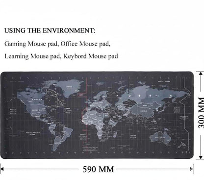 Extra large world map desk mat dimensions 590mm x 300mm suitable for gaming office learning and keyboard mouse pad setup