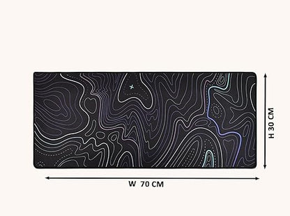 Extended XXL mouse pad with topographic design measuring 70cm x 30cm for full desk coverage