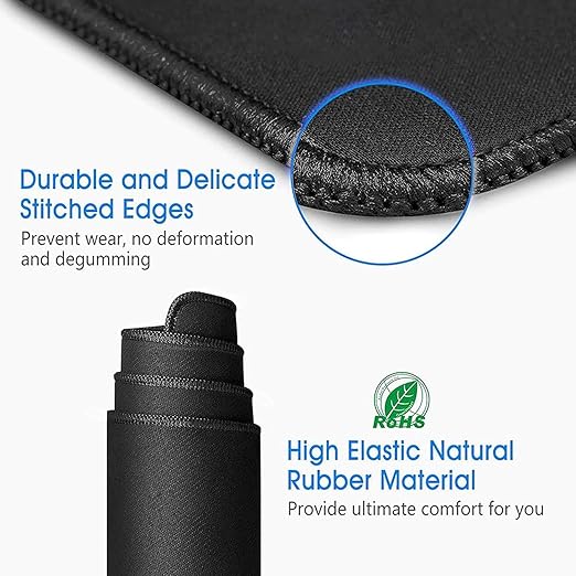 Durable stitched edge and high elastic natural rubber base of black extended gaming mouse pad ROHS certified material
