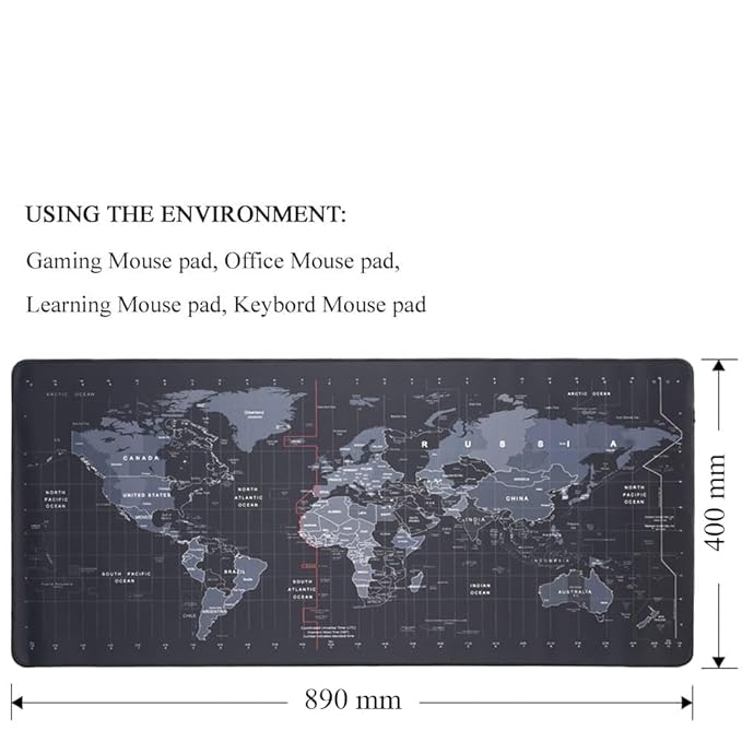 XXL world map gaming mouse pad product dimensions 890mm x 400mm for gaming office learning and keyboard desk mat use