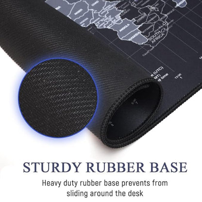 Close-up of sturdy heavy duty non-slip rubber base on rolled world map extended gaming mouse pad