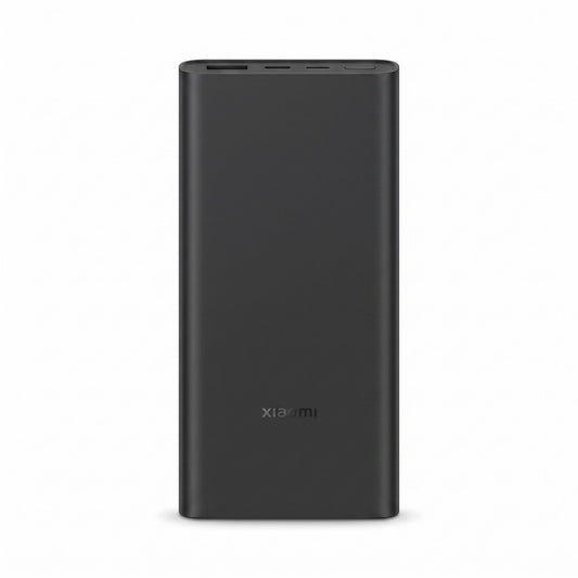 A black Xiaomi portable power bank with a slim rectangular design, shown from the back on a clean white background.