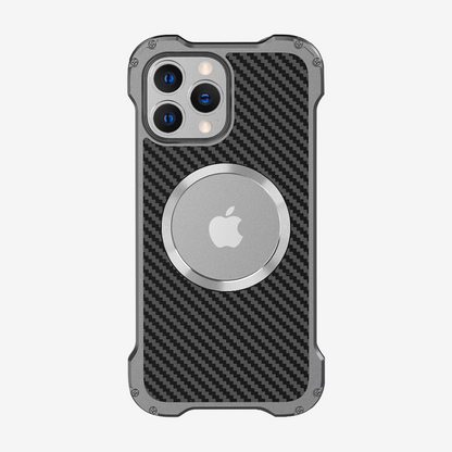 Detailed view GRUNX Xman carbon fiber backplane texture aluminum alloy frame camera protection iPhone case India