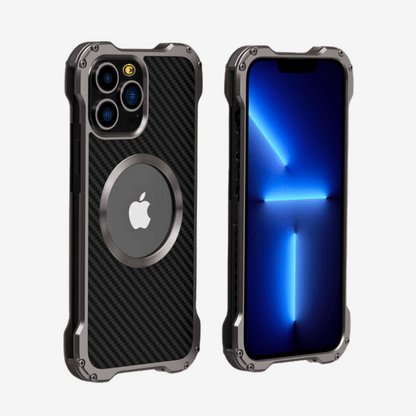 Person holding GRUNX Xman carbon fiber iPhone case sleek protection everyday Indian use