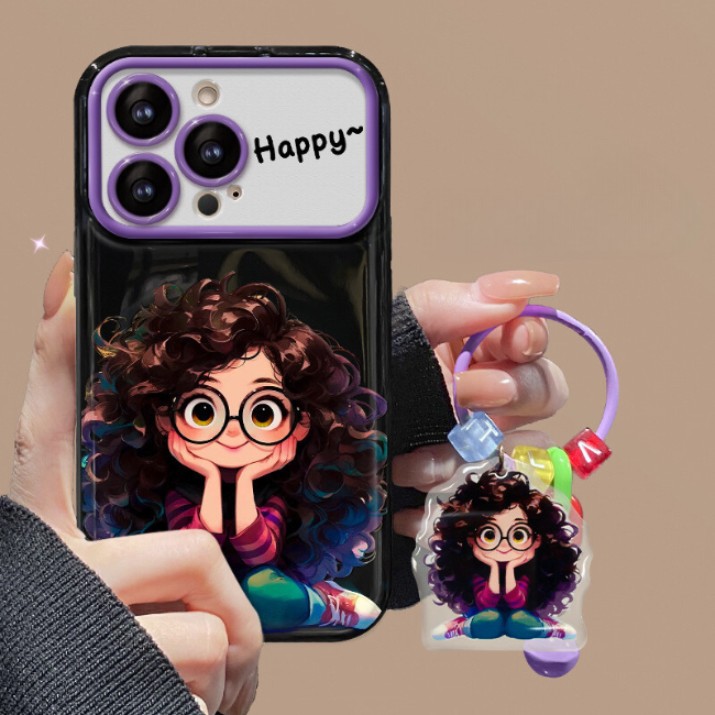 Indian woman holding GRUNX Zoya purple curly hair girl iPhone case with pendant strap stylish everyday carry India
