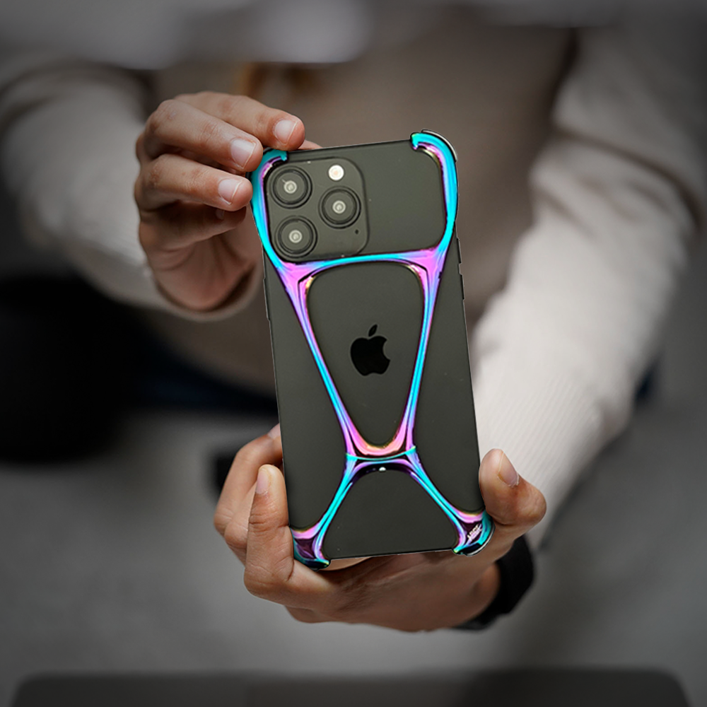 GRUNX Zurich aluminium iPhone metal case showing X-shape frameless screw design multi-color options bare metal aesthetic India