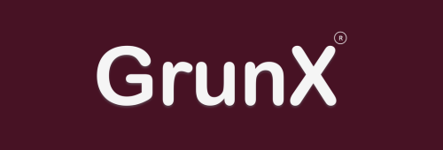 GrunX official logo mobile accessories brand wordmark in white on maroon background
