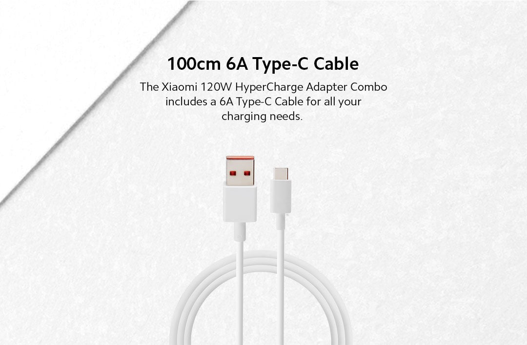 Xiaomi Hyper Charging Adapter With USB A to Type C Cable - 120W