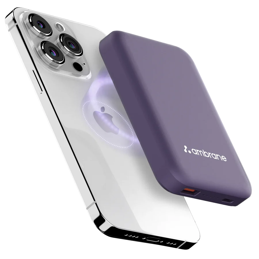 GRUNX Aerosync Snap powerbank dual port Type-C USB-A wired charging alongside MagSafe wireless output LED indicators India